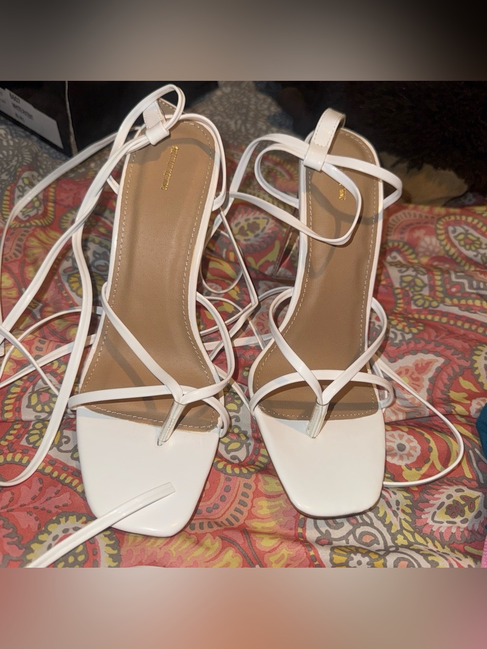 PrettyLittleThing White Lace-Up Strappy Heeled Sandals